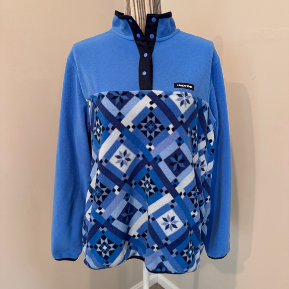 Lands' End Sweaters - Lands End Aztec 1/4 Snap Fleece Pullover Cozy Womens Sz Large